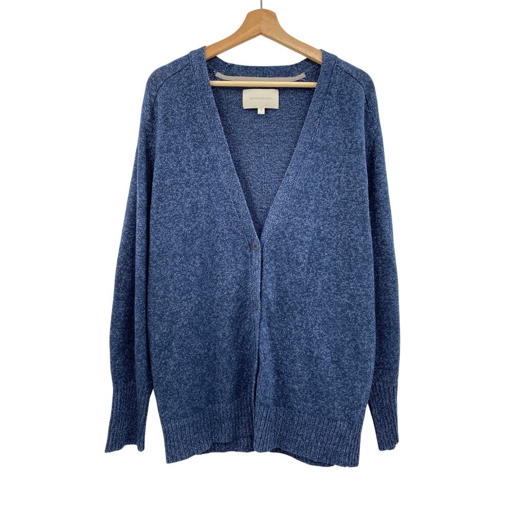 Brochu Walker M blue linen cotton cardigan sweater